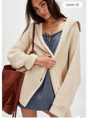 NWT Free People sz L Swim Too Deep Cardigan in Birch Chunky Knit